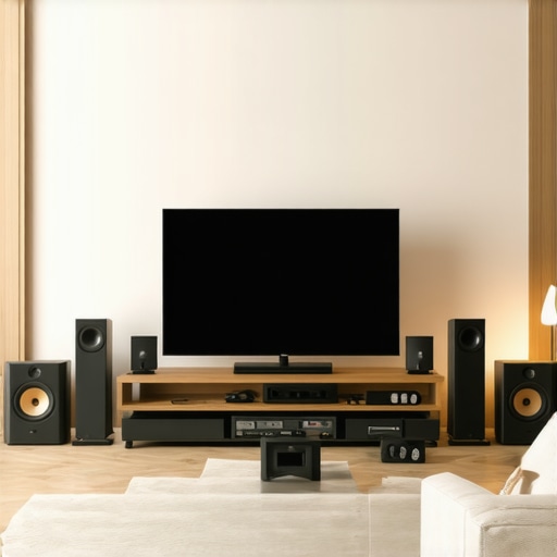 Luxury home theater audio setup with surround speakers and subwoofers