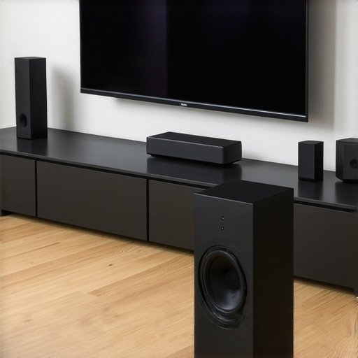Home theater with Dolby Atmos soundbar and wireless subwoofer