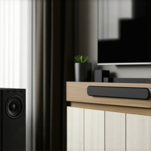 Living room with wireless subwoofer positioned for best sound quality