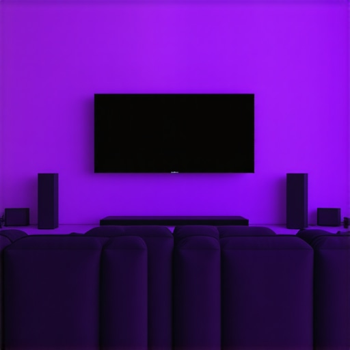 Modern living room with Dolby Atmos soundbar and wireless subwoofer