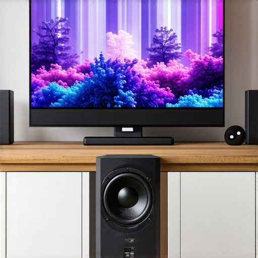 Modern living room with wireless soundbar and subwoofer setup