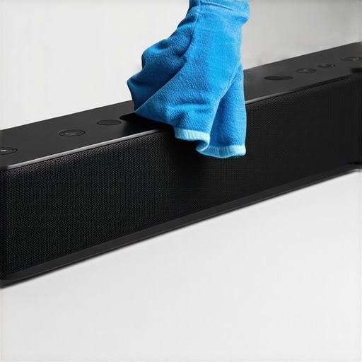 Person cleaning soundbar during maintenance