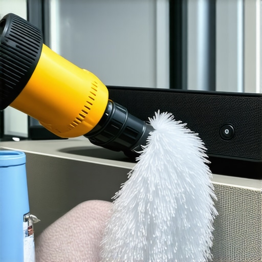 Person cleaning a modern surround sound system using compressed air