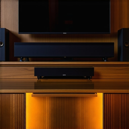 A well-organized living room showcasing proper soundbar placement and ambient acoustic treatment