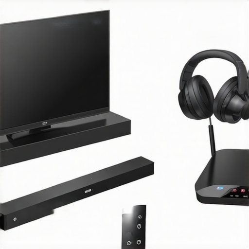 Illustration of ideal placement of TV, soundbar, headphones, and router for best wireless sync.