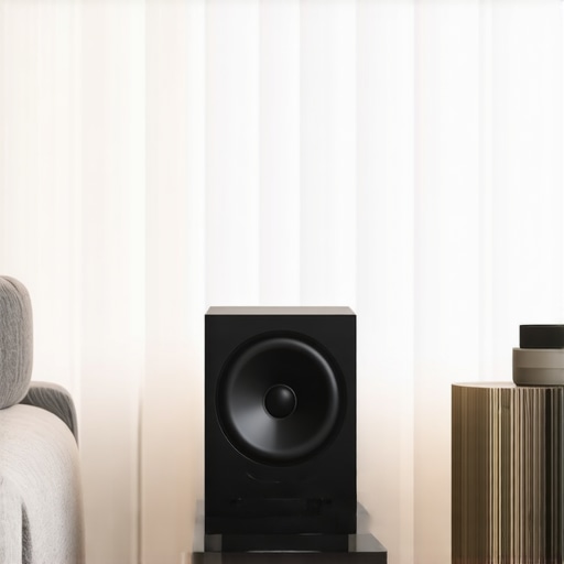 Wireless subwoofer positioned on a stand in a living room to improve bass clarity