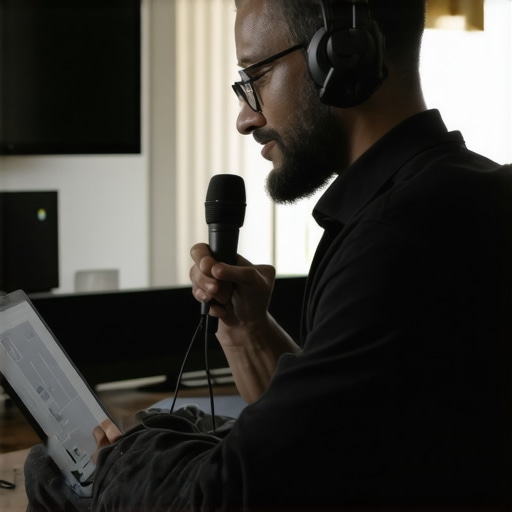 Person using specialized tools to calibrate home audio system for sustained performance.