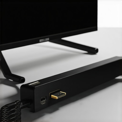 HDMI eARC 2.1 cable plugged into a modern TV and soundbar, illustrating quality connection for Dolby Atmos.