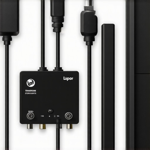 Detailed view of grounding wires, isolators, and cable management in a modern home theater setup.