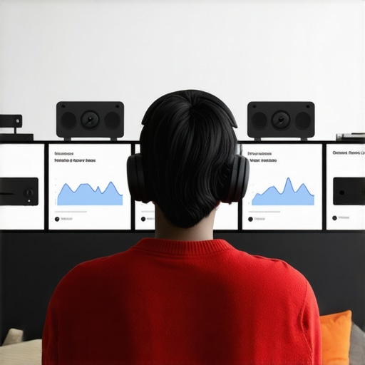 A shopper comparing soundbar prices on tablet and laptop with deal websites open.