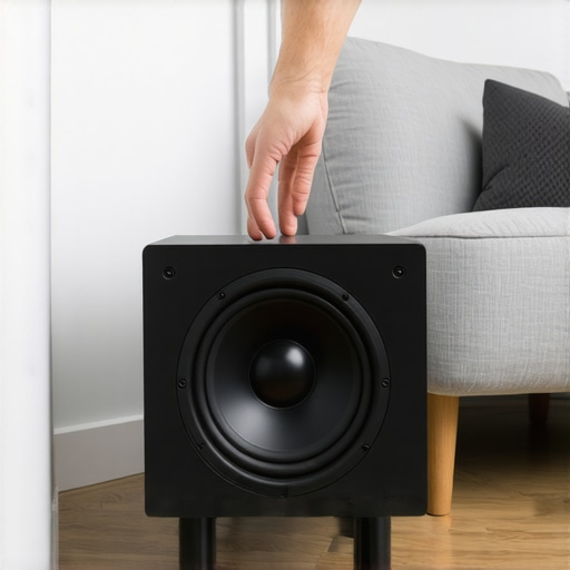 Someone positioning a wireless subwoofer in a corner for optimal bass